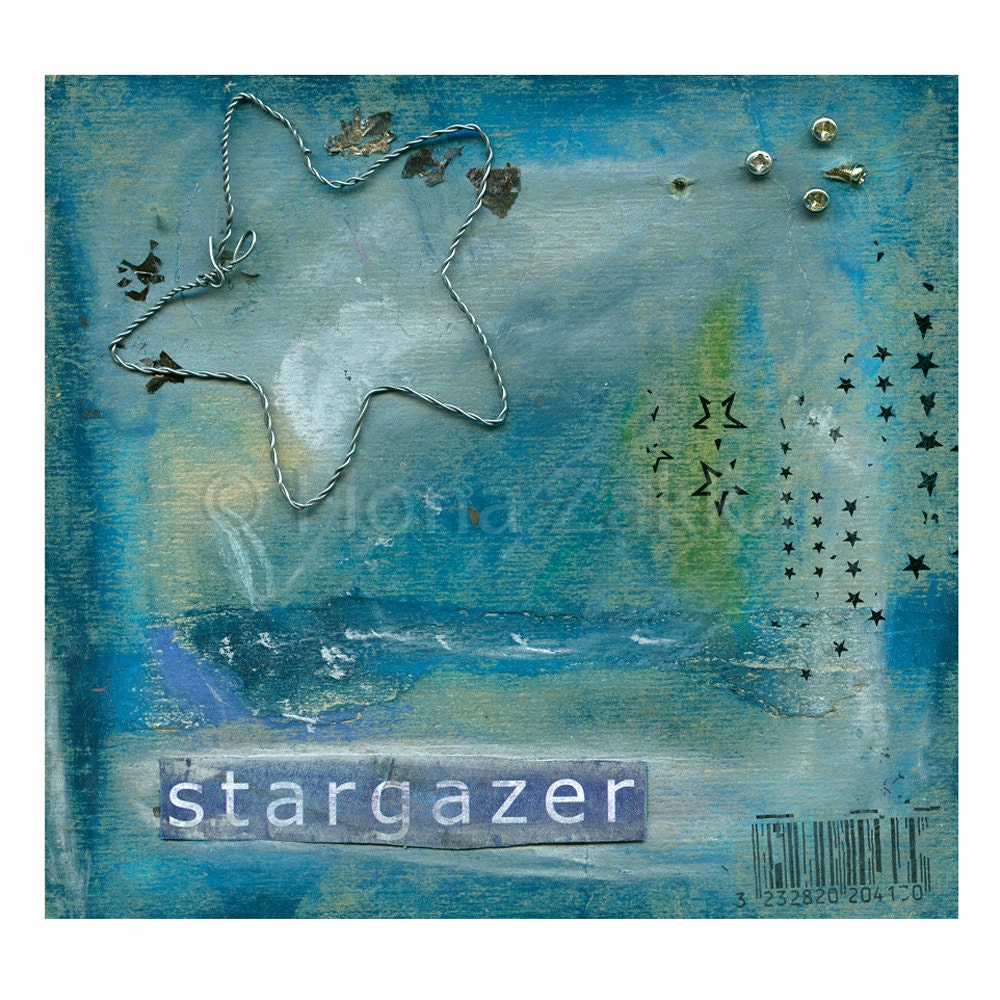 Starry Sky Starry Night Art "Stargazer" Collage Mixed Media Fine Art Print inspirational art