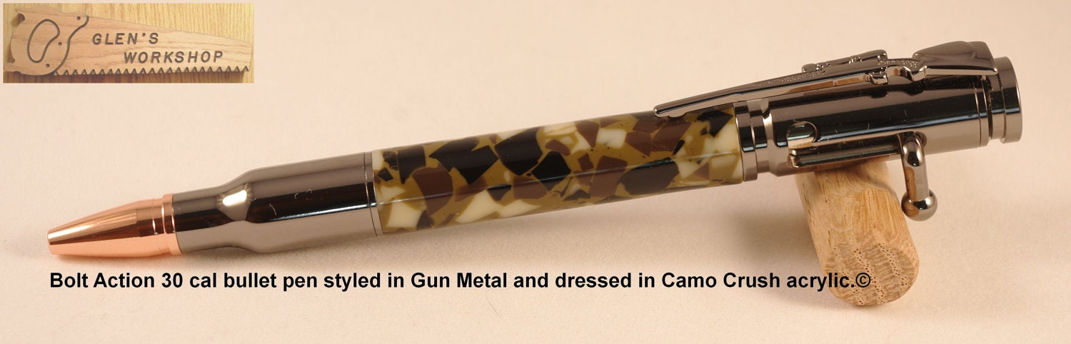 Handmade Bolt Action Bullet Pen Gun Metal Camo Crush