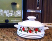 Vintage Sheffield Strawberries n Cream Stoneware Japan SAUCER and LID 1970s 70s 70 Mid Century Beige Green Red