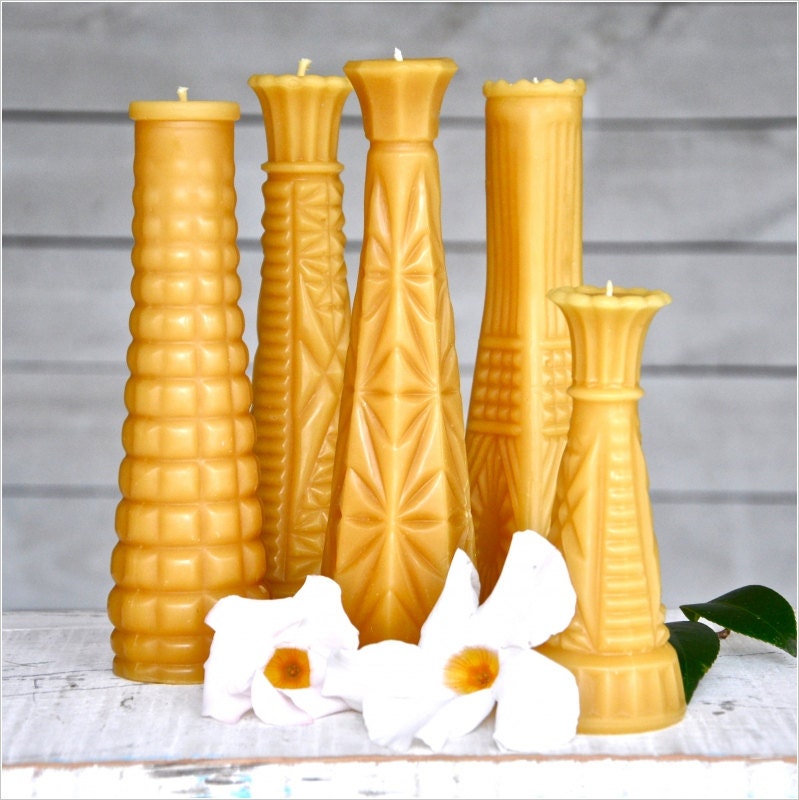Gift Set, Milk Glass Vase Collection: Beeswax Candles