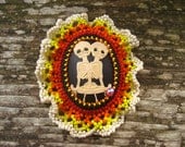 Conjoined Skeleton Cameo Brooch - Beaded Pin - Beaded Brooch - Ruffle Brooch - Cameo - Skull - Bead Embroidery - Bead Embroidered