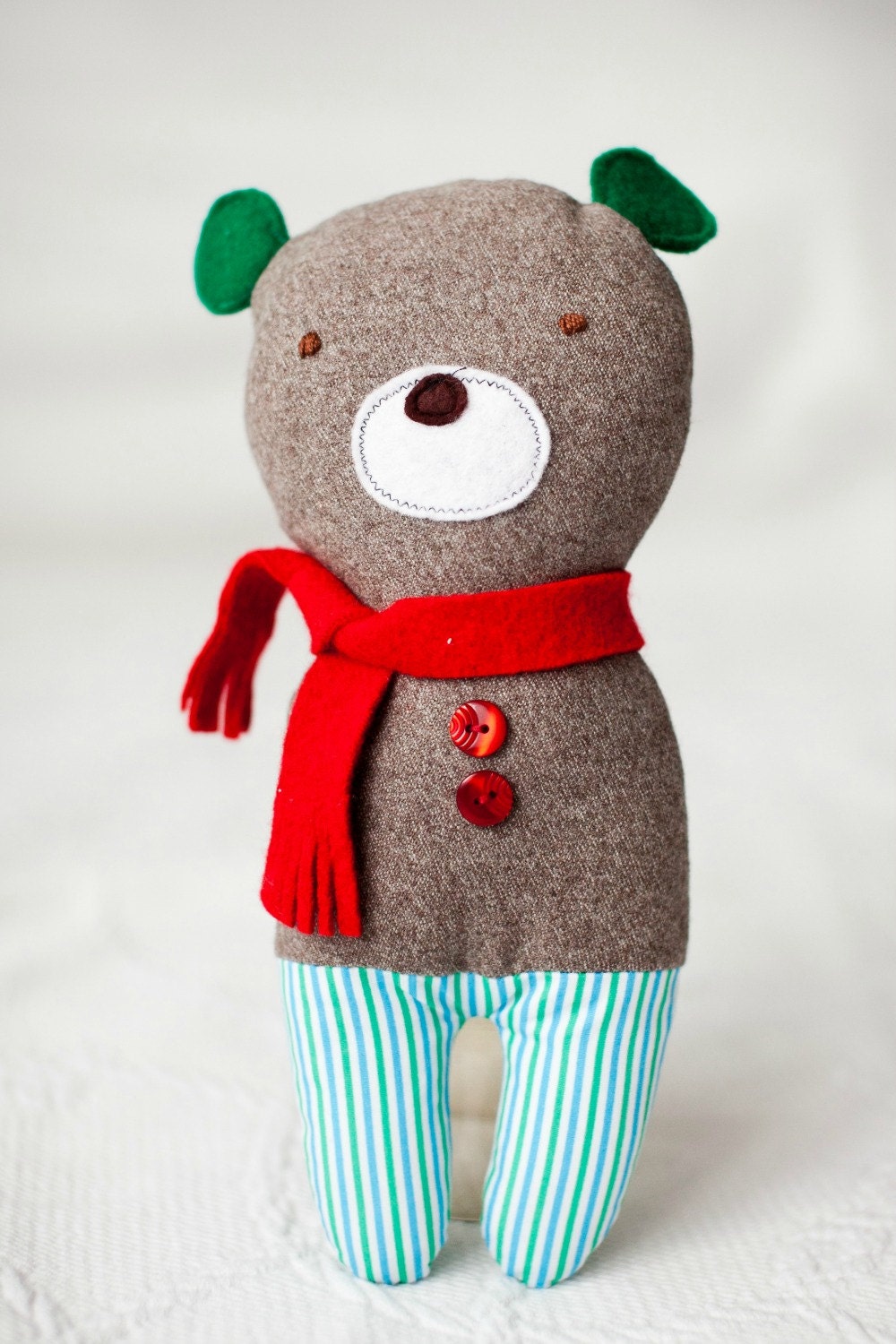 Teddy bear plushie - stuffed toy animal for kids in red and green MADE TO ORDER