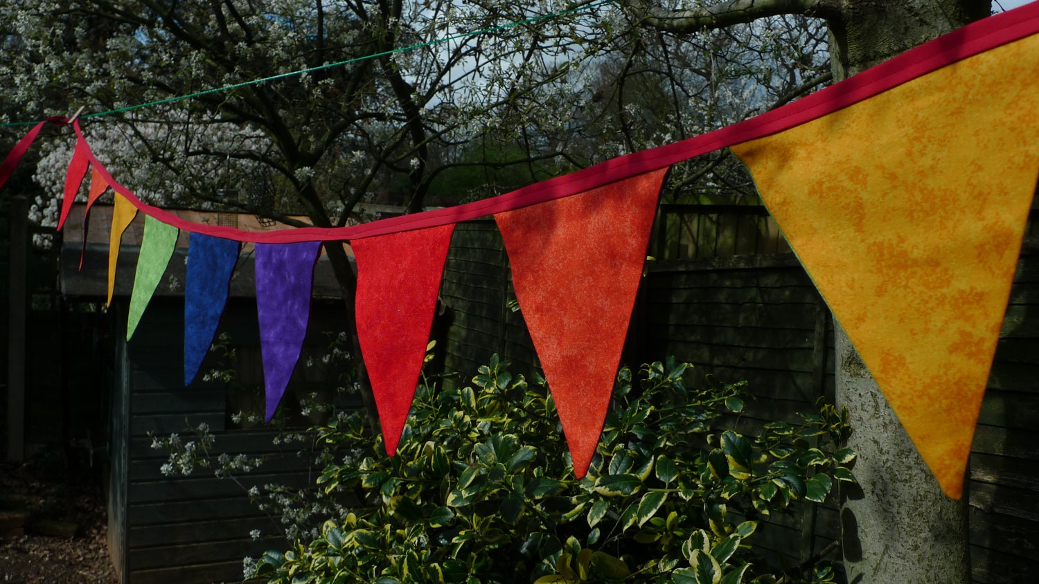 Rainbow fabric bunting, party bunting, garden decor, wedding bunting