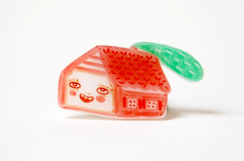 HILDA the cabin - shrink plastic brooch, little house