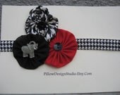 Alabama baby headband -- houndstooth head band for babies, girls with elephant, houndstooth flowers -- Alabama football -- free gift wrap