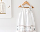 Toddler Girls Crisp White Summer Dress-French Bunting Flags-cotton baby tunic-beach wedding flower girl-Children Clothing by Chasing Mini