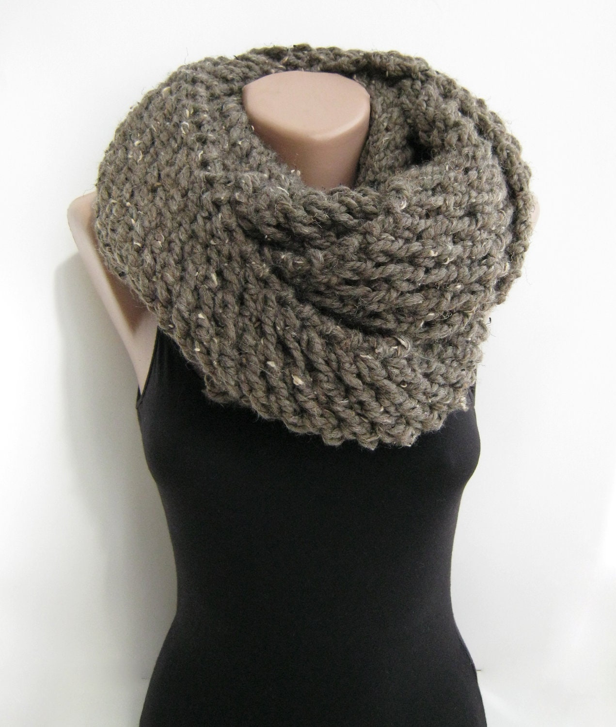 Chunky Loop Scarf Brown Knitted Infinity Scarf By Sascarves 