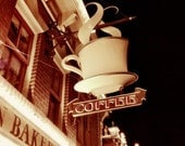READY TO SHIP - Coffee Sign Photograph, sepia tone, vintage Disney sign, home decor, 8x8 fine art photo print