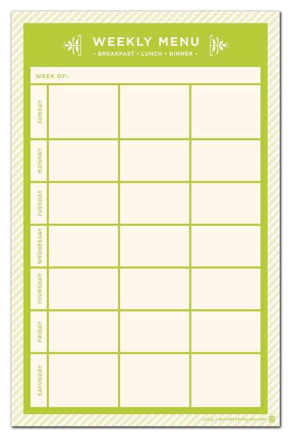 Weekly Menu Note Pad