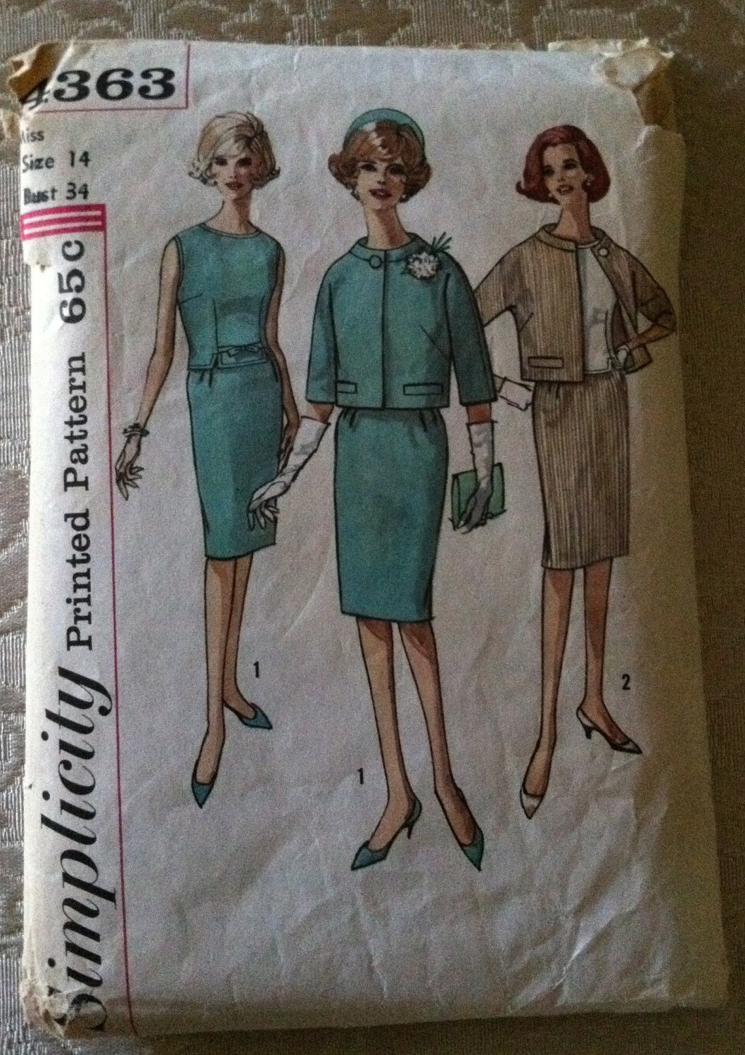 SIMPLICITY 4363 Vintage Suit Pattern for Blouse Skirt Jacket Size 14