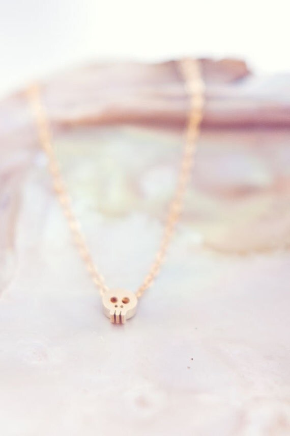 Tiny skull necklace - Matt 14k gold plated skull