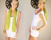 SALE 100% Silk batik scarf / headband abstract green/yellow/blue handmade
