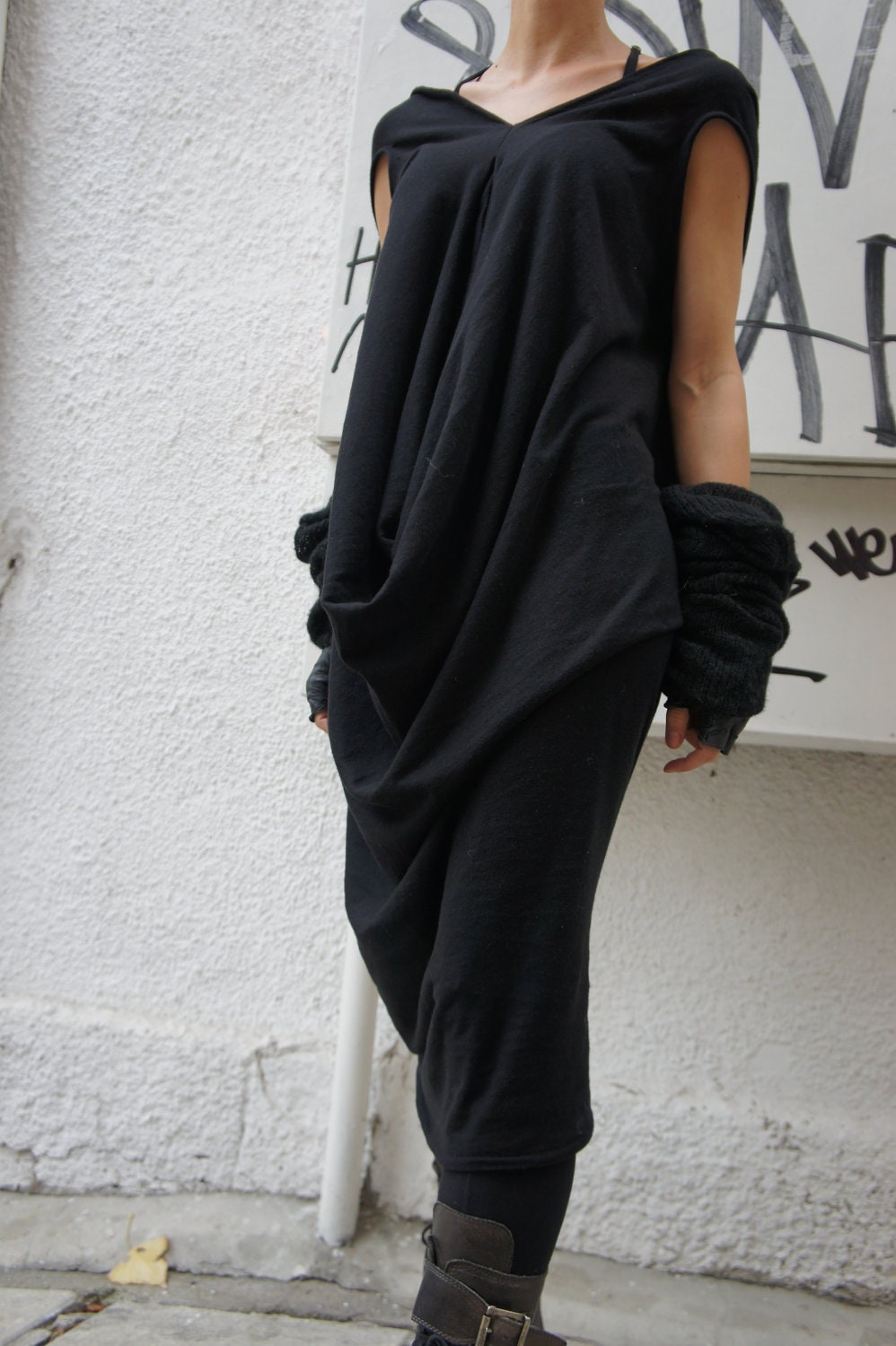 Now DHL Shipping / No Additioal Fees / Loose Tunic Top / Extravagant Dress/ One size / Black  Long Knit Dress / Oversize Knit Top