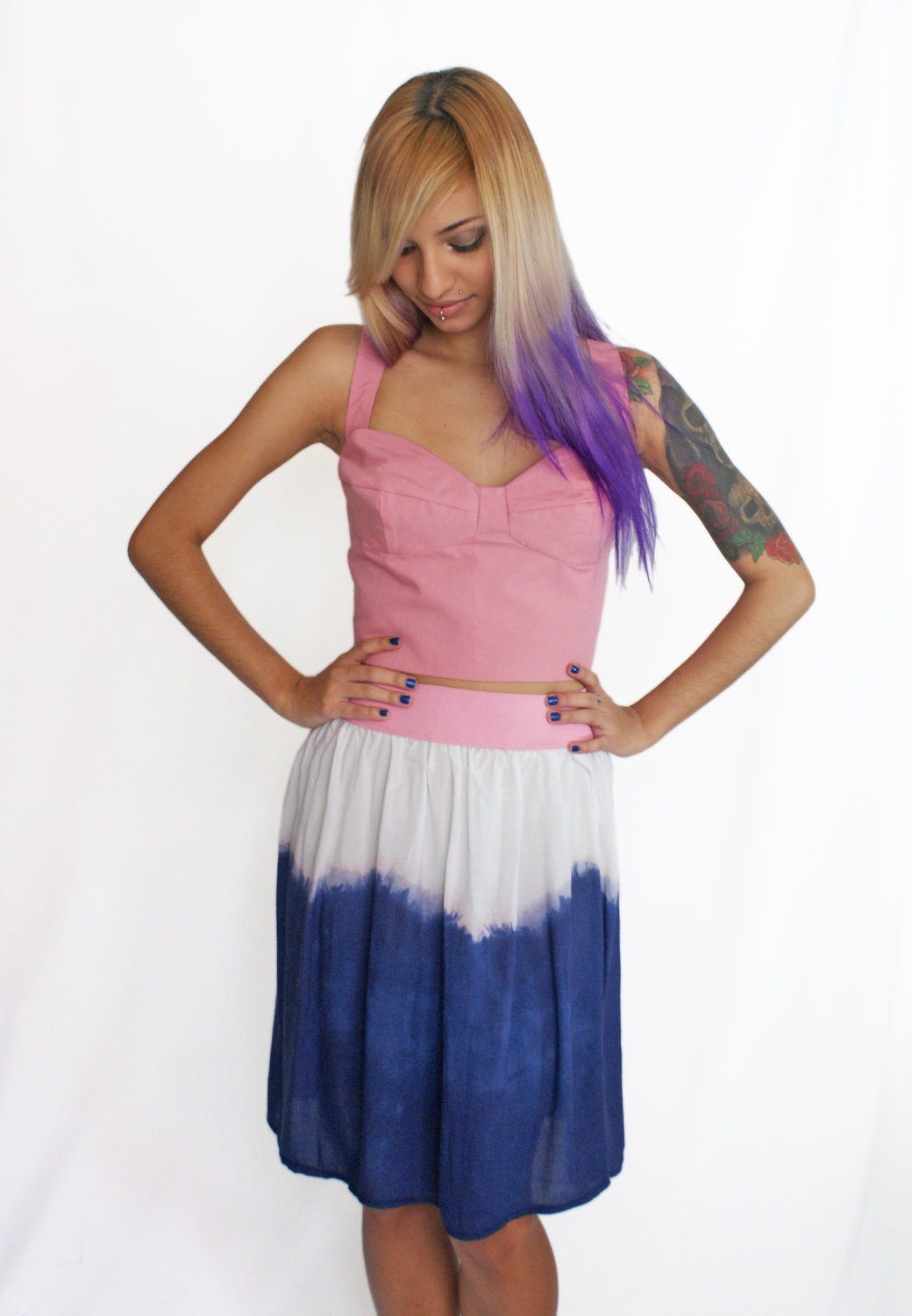 Dip Dyed Skirt Navy Blue and Pink