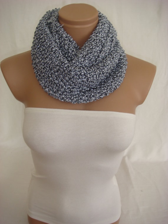 Knitted Silver Gray and Black Elegant Strechy Scarf by Arzu's Style