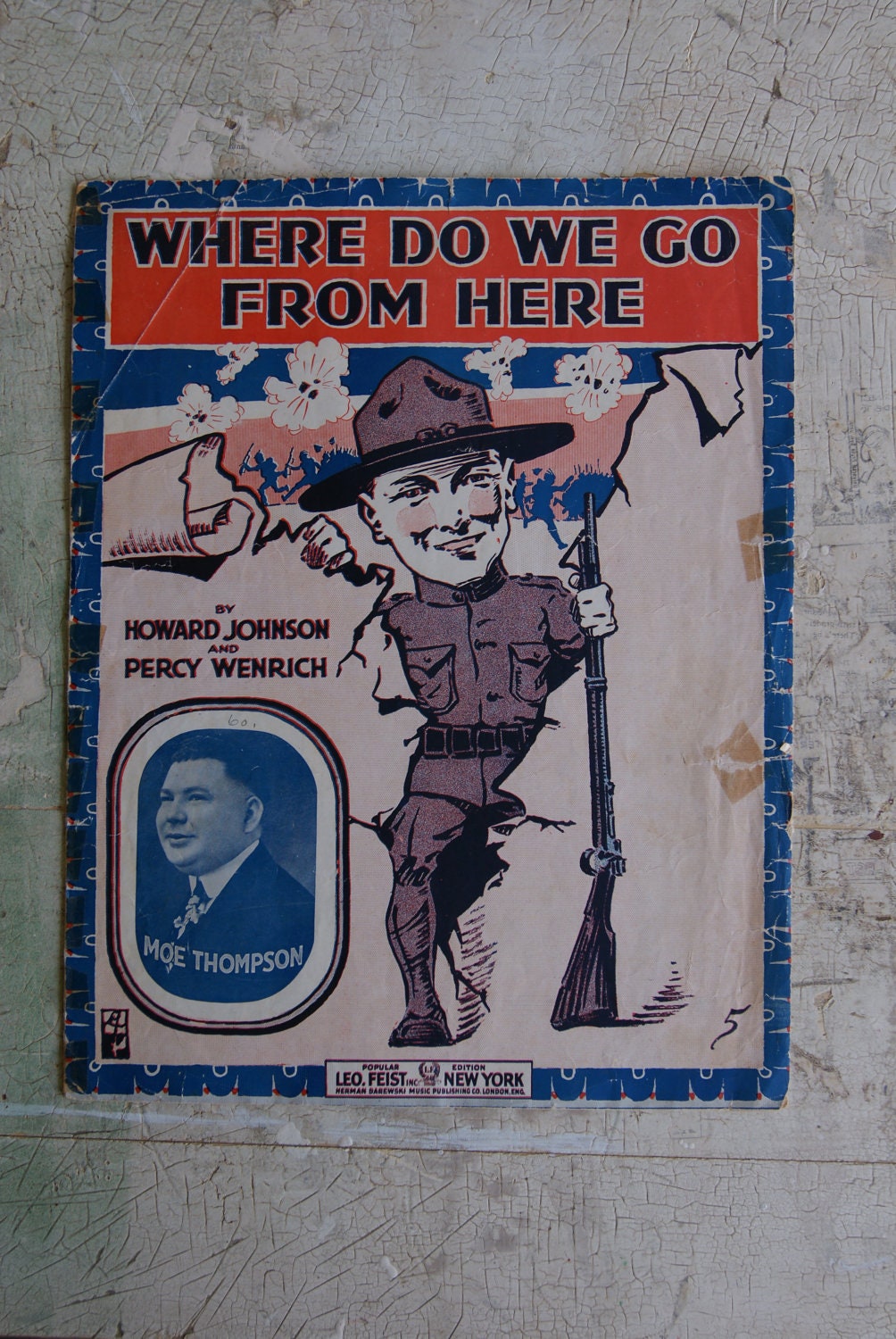 Where Do We Go From Here Vintage Sheet Music 1917 WWI Dough Boy Soldier Ephemera