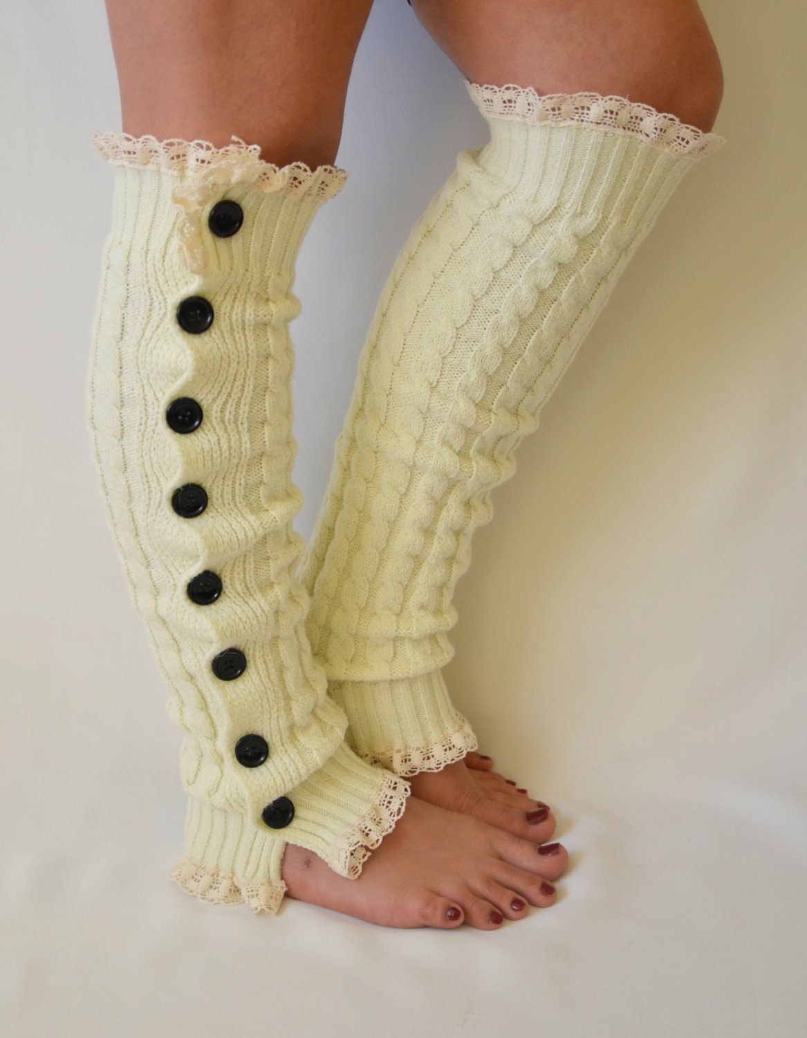 Ivory slouchy open button down lace leg warmers lace by bstyle