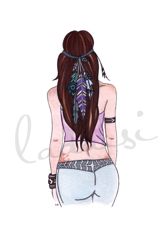 Boho Girl with Feathers (Print)