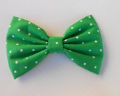 Green White Small Polka Dots Hair Bow,Fabric Hair Bow, Girl Hair Bow