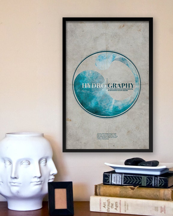 Hydrography: Vintage Inspired Science Graphic Art Print with Shakespeare Quote