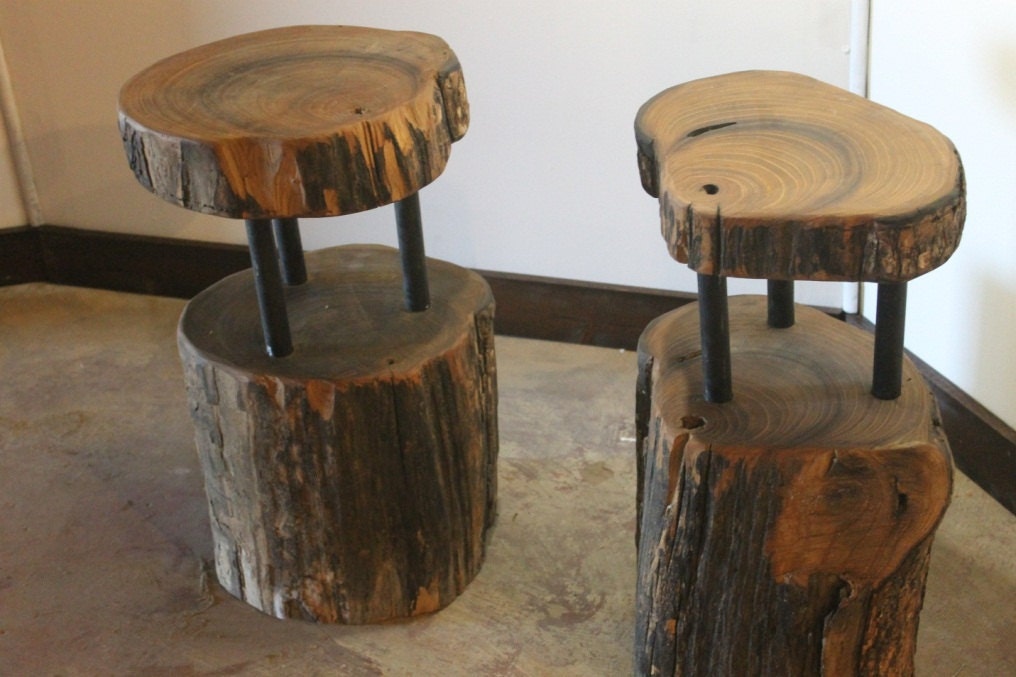 SPRING SALE // Handcrafted and Reclaimed Solid Wood Slab Side Table // Stools