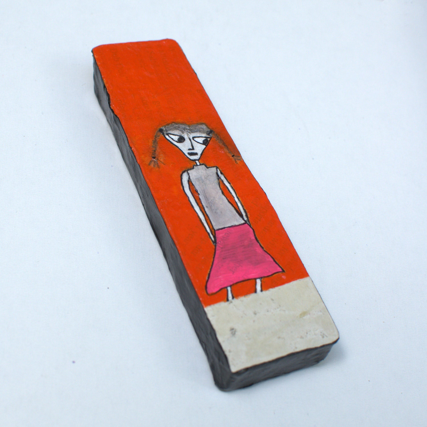 Figurative Girl Art -  Original naive painting - Outsider Art by Essie Roberts  - OOAK - Titled: Malia
