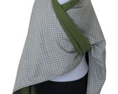 CRAZY SALE 30% OFF - Reversible Babywearing Coat & Maternity Wrapping Poncho - Two Layers - Wool Houndstooth and Olive Green Fleece
