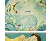 Woman sleeping and dreaming digital art print of an original watercolor