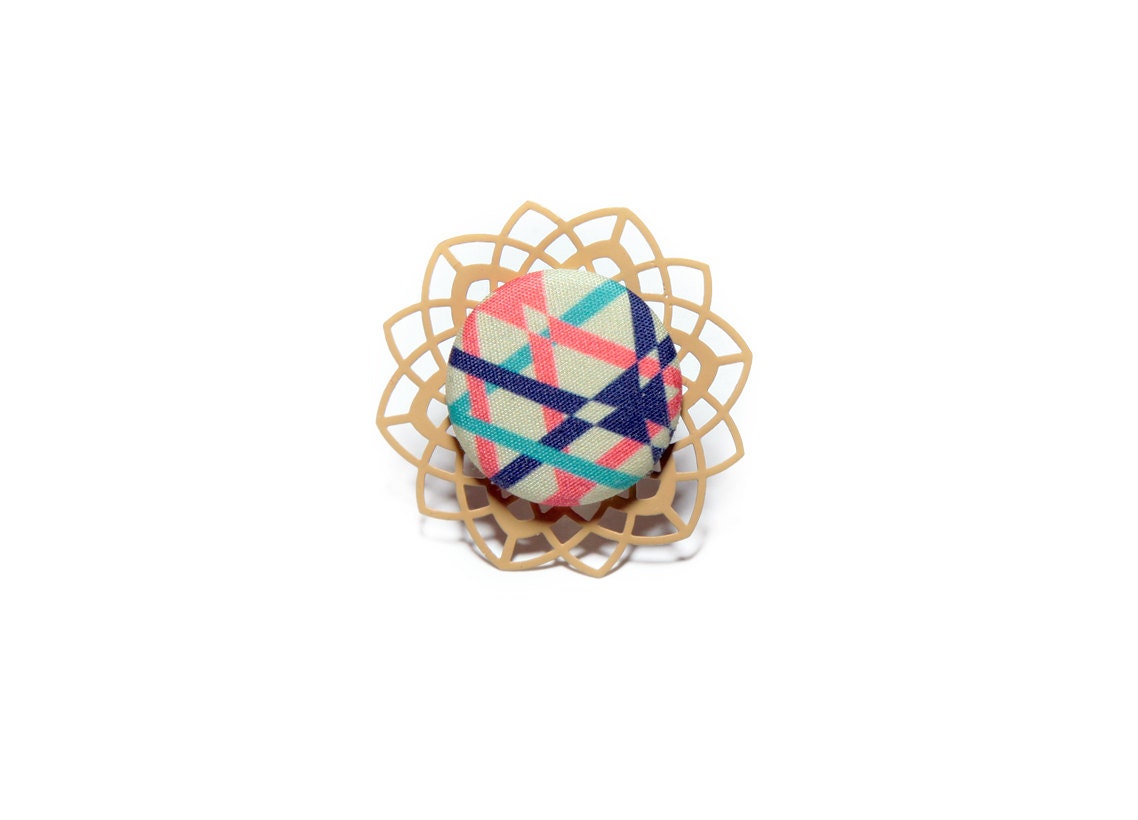 Geometric Kaleidoscope Cocktail Ring in Vanilla Cream, Mint, Navy, and Coral