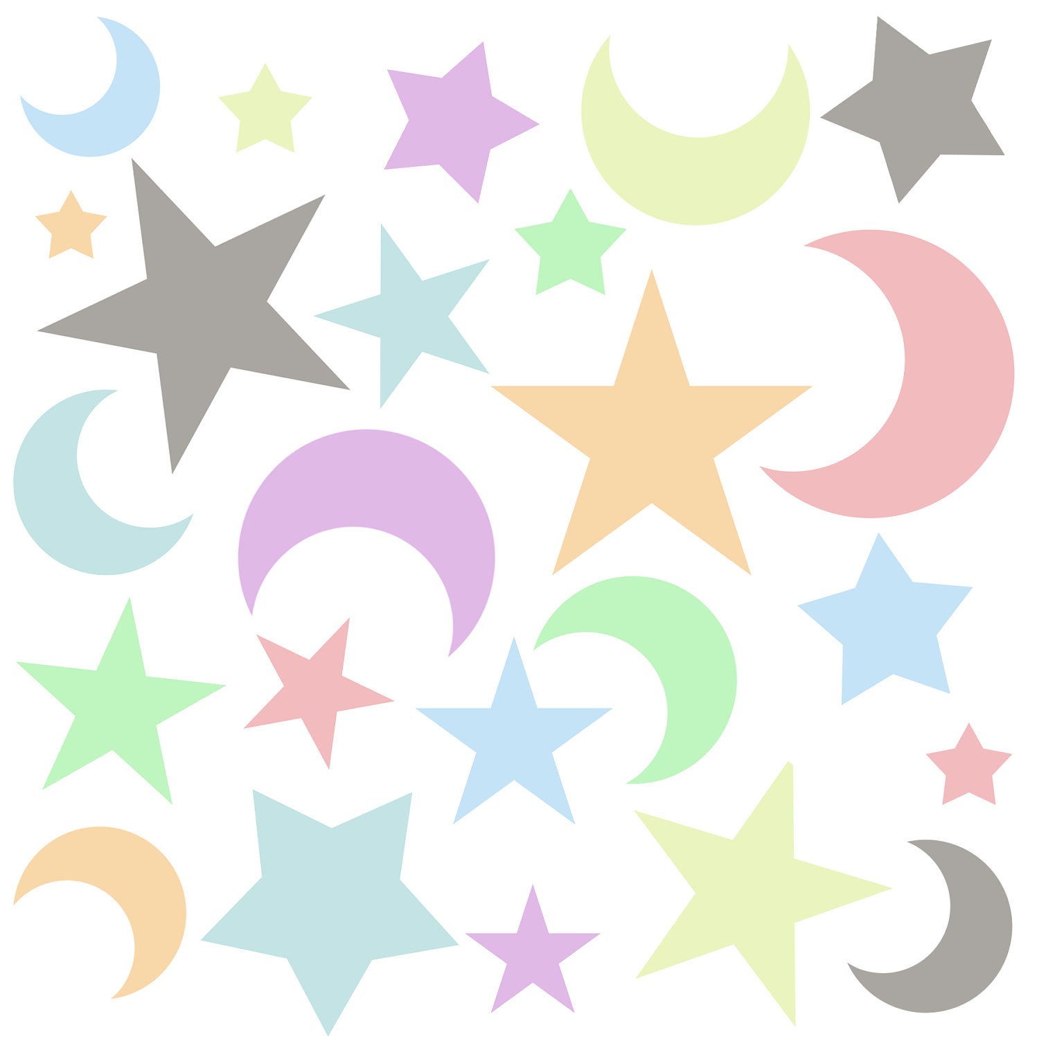 Digital Clip Art // Moons and Stars // 25 pieces // png files // 300 DPI // Instant Download Il_170x135
