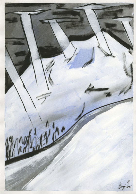 Sun Beams On Mountains From A Dark Sky Original painting on A3 Paper