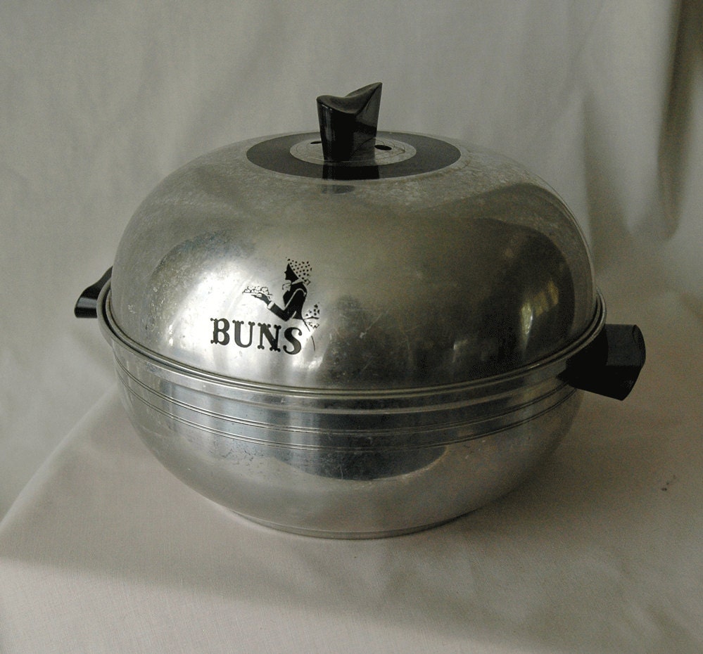 Vintage WEST BEND Three Piece Aluminum Vented Bun Warmer by Ambigu