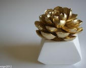 Succulent Sculpture in White Modern Faceted Container, Spring Time Desktop Accessory, Tabletop Wedding Centerpiece