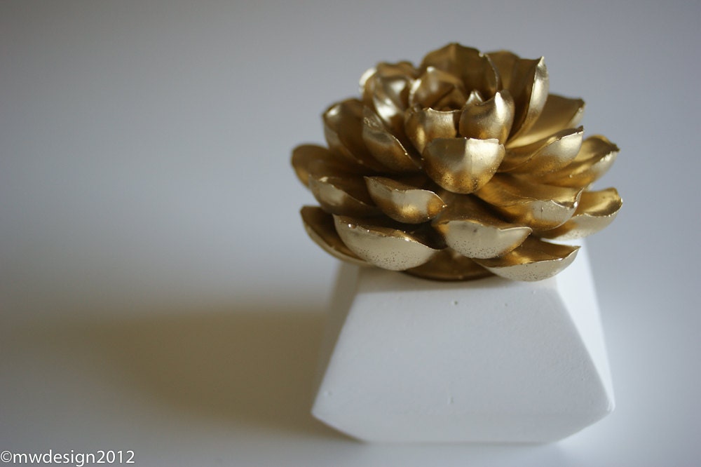Succulent Sculpture in White Modern Faceted Container, Spring Time Desktop Accessory, Tabletop Wedding Centerpiece