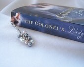 White, Pink, and Gray Faux Pearl Beaded Dangling Bookmark - Handmade Bookmark - Ready to Ship
