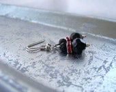 Black and Red Crystal Beaded Dangle Earrings - Handmade Jewelry - Small Earrings - Ready to Ship