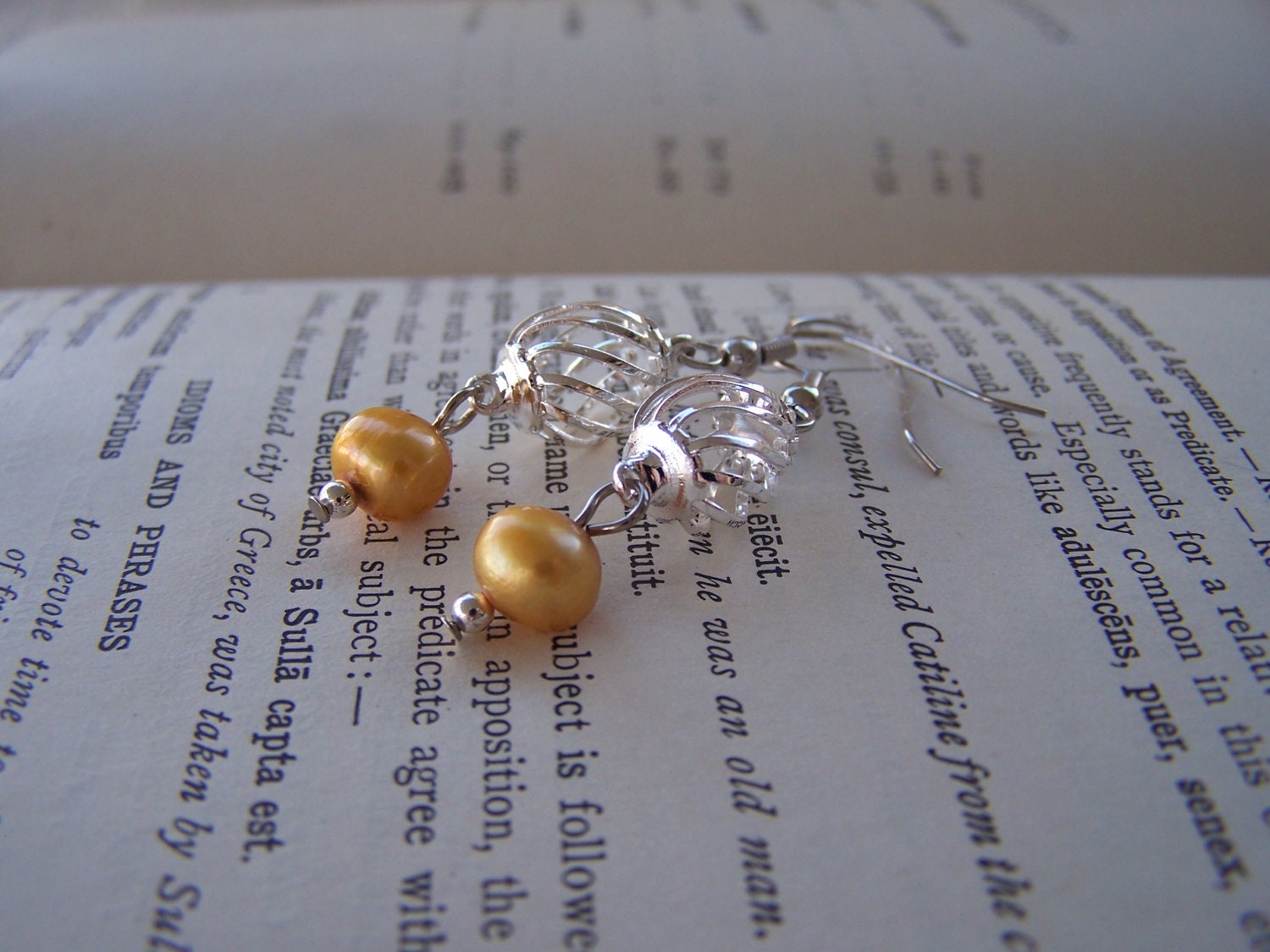 Golden Yellow Freshwater Pearl Dangle Earrings in Silver - Handmade Jewelry - Bridesmaid Jewelry - Ready to Ship