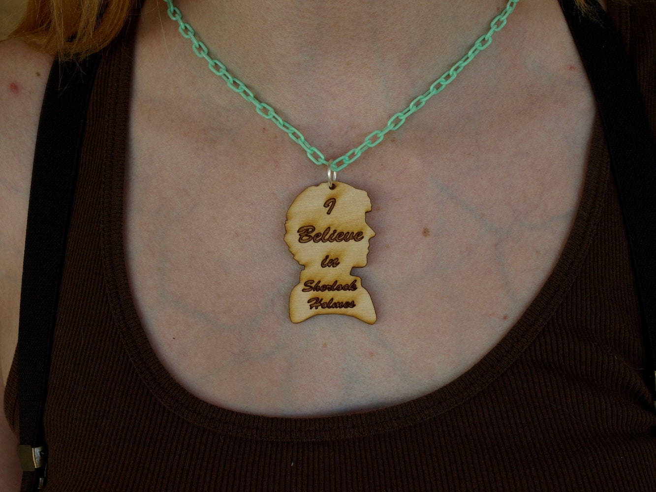 Wooden "I believe in Sherlock Holmes" Necklace