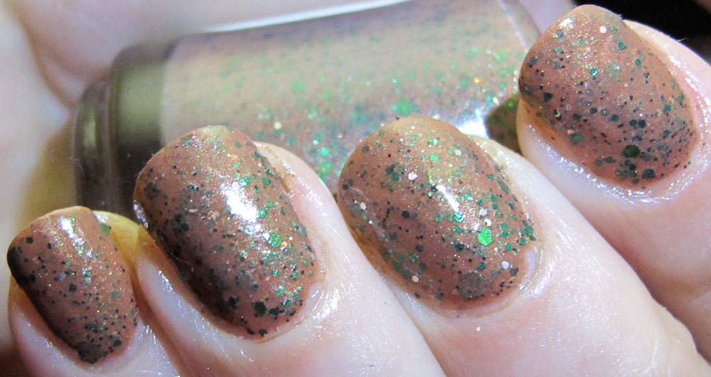 Faithful Gardener Nail Polish - MINI - chocolate brown with green glitter