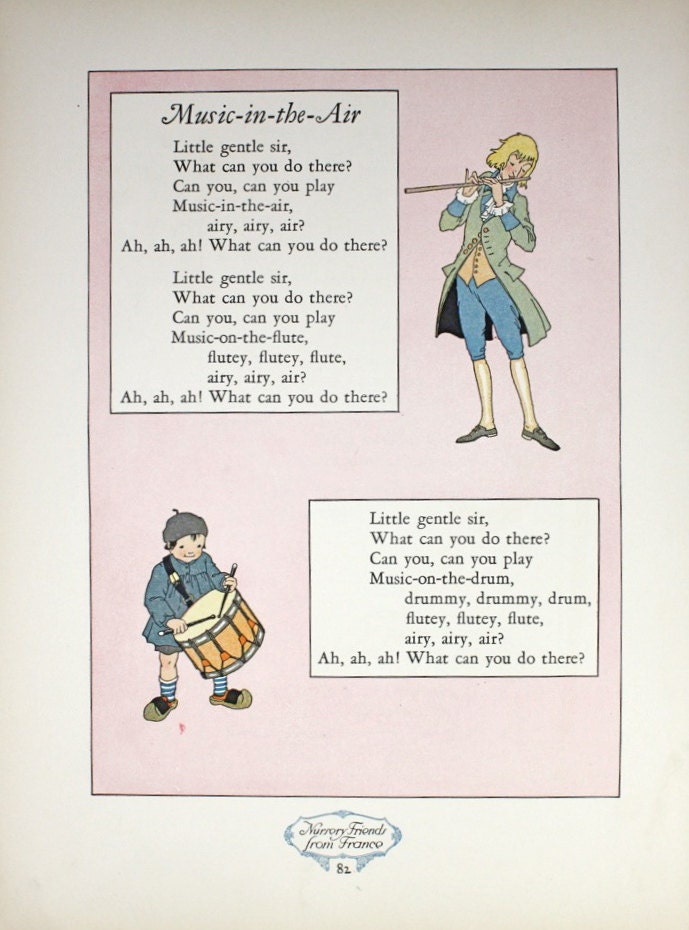 Vintage Illustration Children's Art Print / French Nursery Rhyme / 1920's Children's Book Page / Music in the Air / Nursery Art Decor