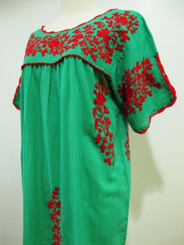 Mexican Embroidered Dress Crochet Split Sleeves Tunic by chokethai
