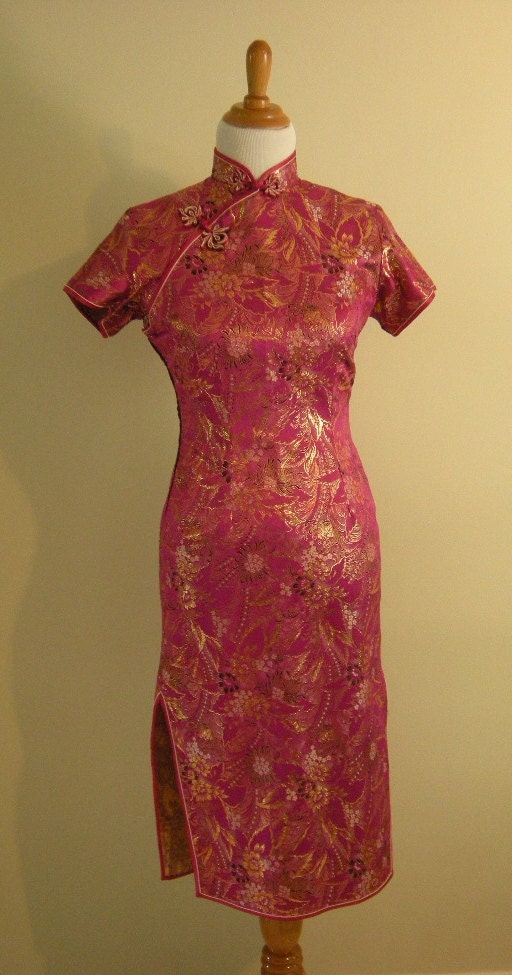 Vintage 1950s Pink Chrysanthemum Print Cheongsam / Small / Petite