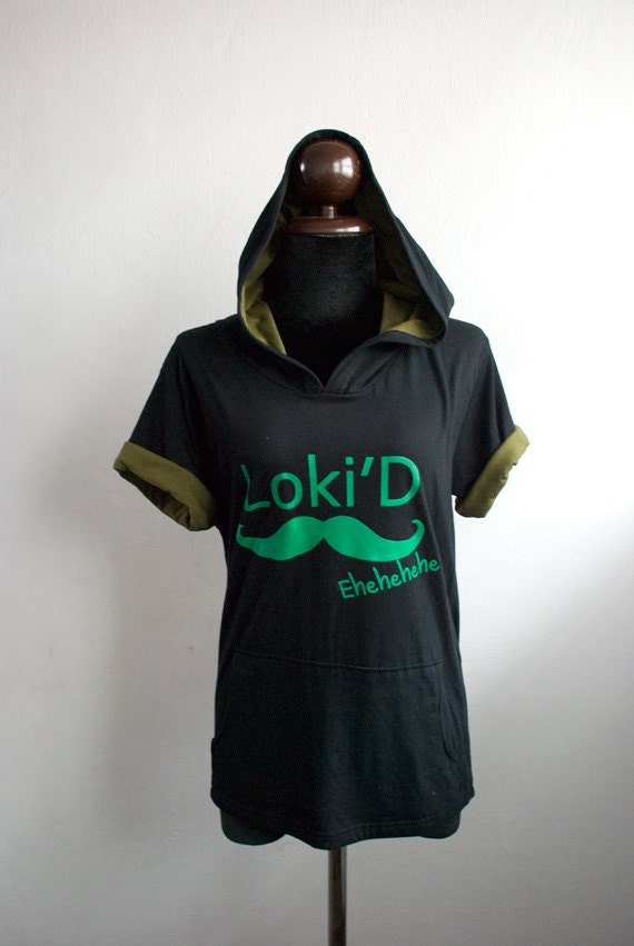 Loki'D hoodie : black and olive green Hoodie with Loki'D green Printed Sweatshirt short sleeve