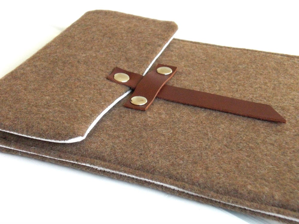 Ipad Mini case - Padded Ipad mini sleeve cover - water resistant tablet case - tan wool brown leather
