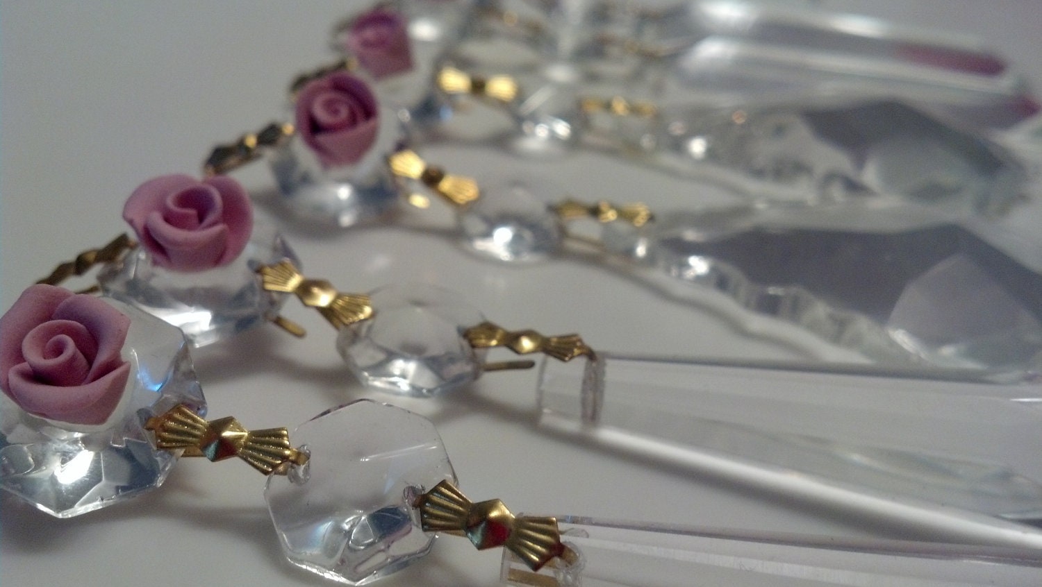 6 Pink Roses Colonial Chandelier Crystal Ornaments Shabby Chic Cottage Icicles French Colonial Victorian Crystal Prisms