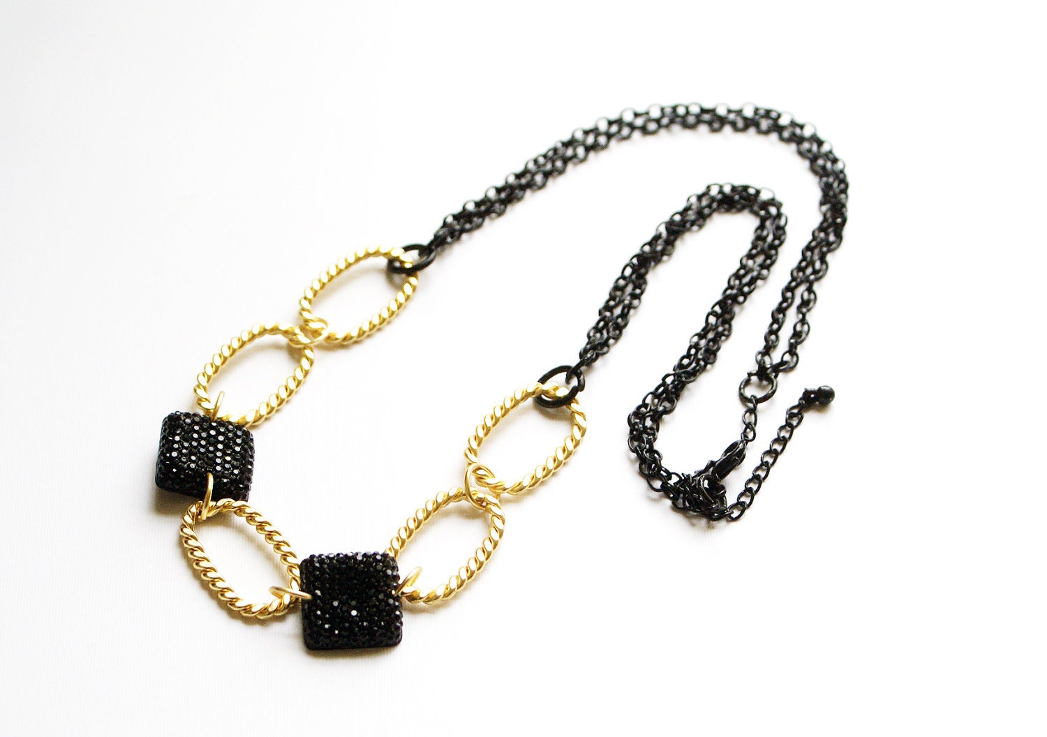Gold and Black Chain Necklace on Double Black Chain