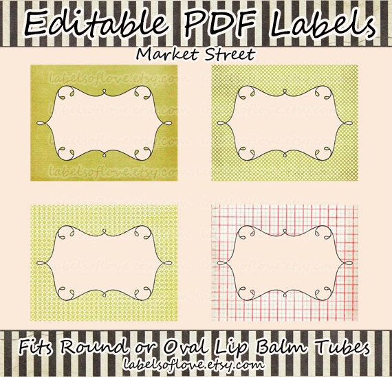 Editable PDF File - 15 Unique Lip Balm Tube Labels - "Market Street"