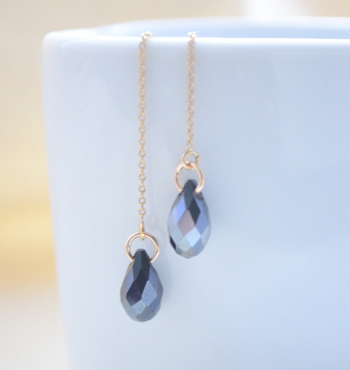 Onyx Crystal Briolettes 14kt Gold Filled Thread Earrings