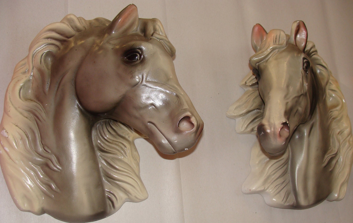 Vintage Pair of LARGE Stallion Horse Heads RETRO Hanging Wall Decor ECLECTIC