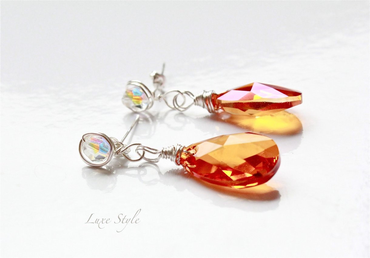 Drop earrings ,Silver Post Earrings, Swarovski crystal drop Earrings, Handmade Jewelry